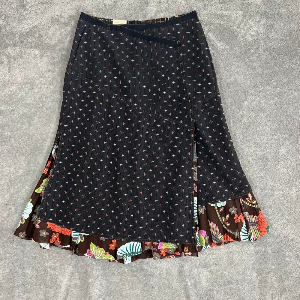 Neesh By DAR Midi Skirt Womens L Cotton Layered Pattern Boho Artsy Peasant